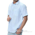 Man Short Sleeve Linen Stripes Dress Casual Shirts